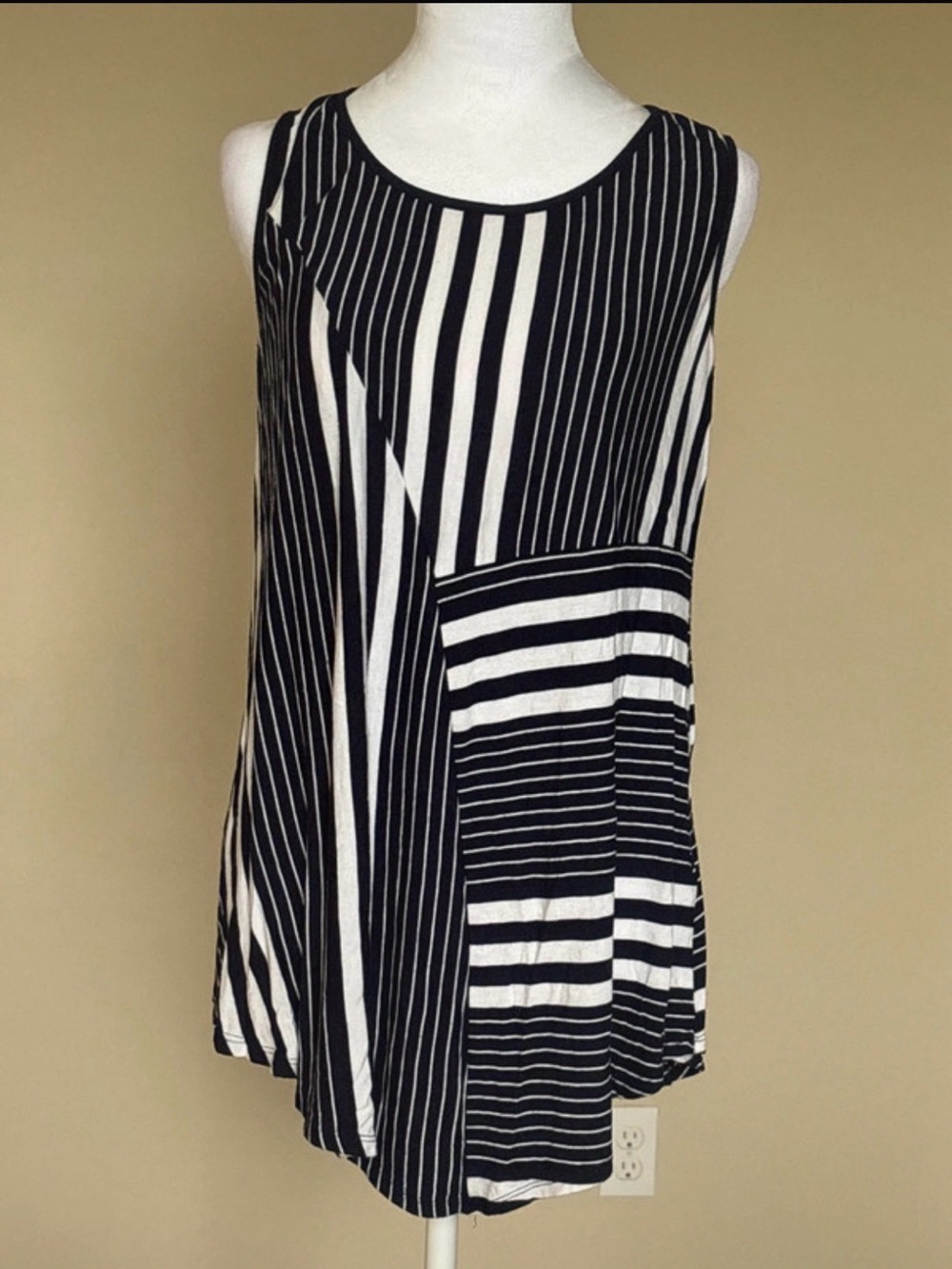 Cable & Gauge Navy & White Mixed Stripe A-Line Tank